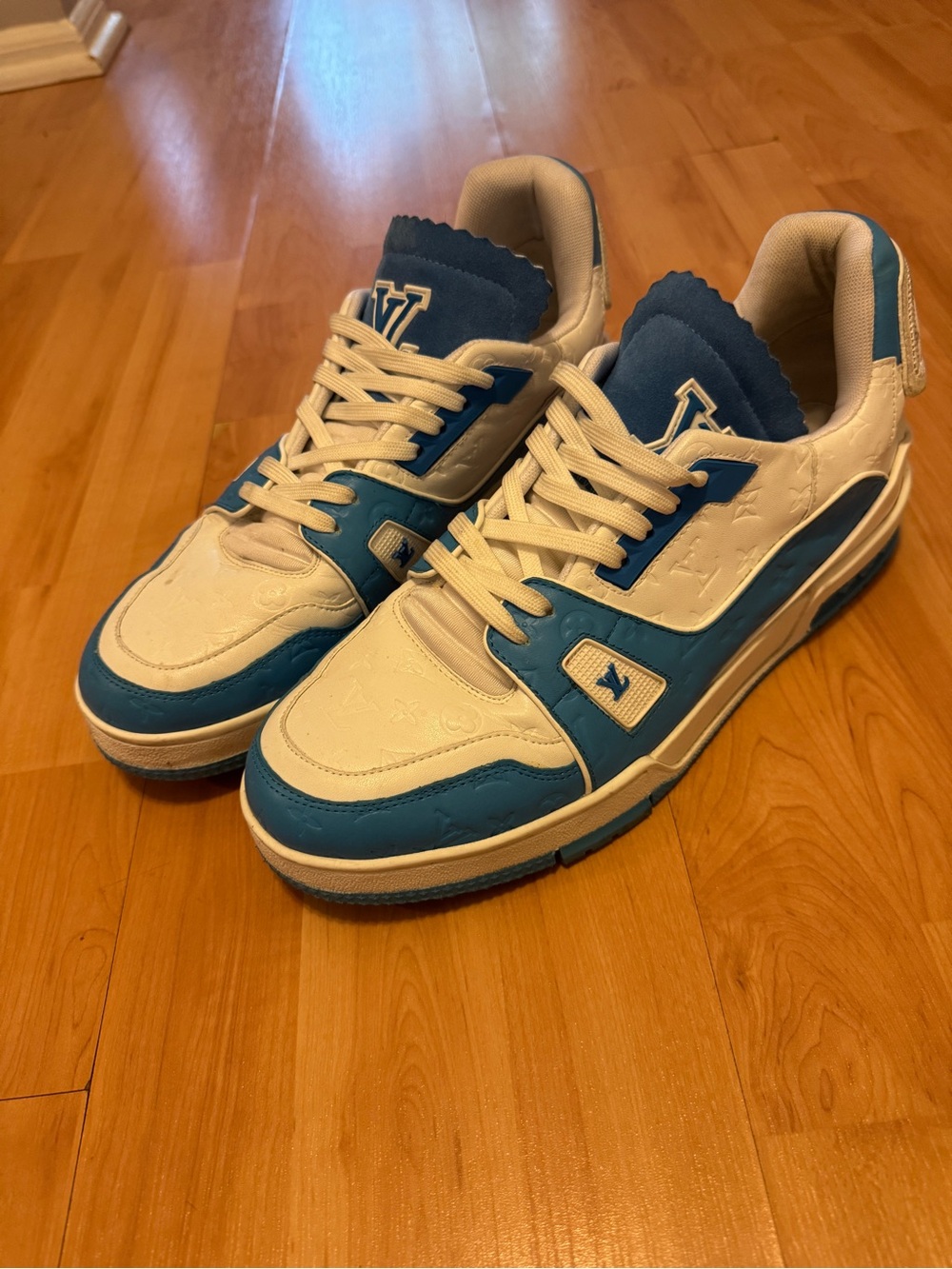 Louis Vuitton Blue and White Men’s Leather Low-Top Sneakers